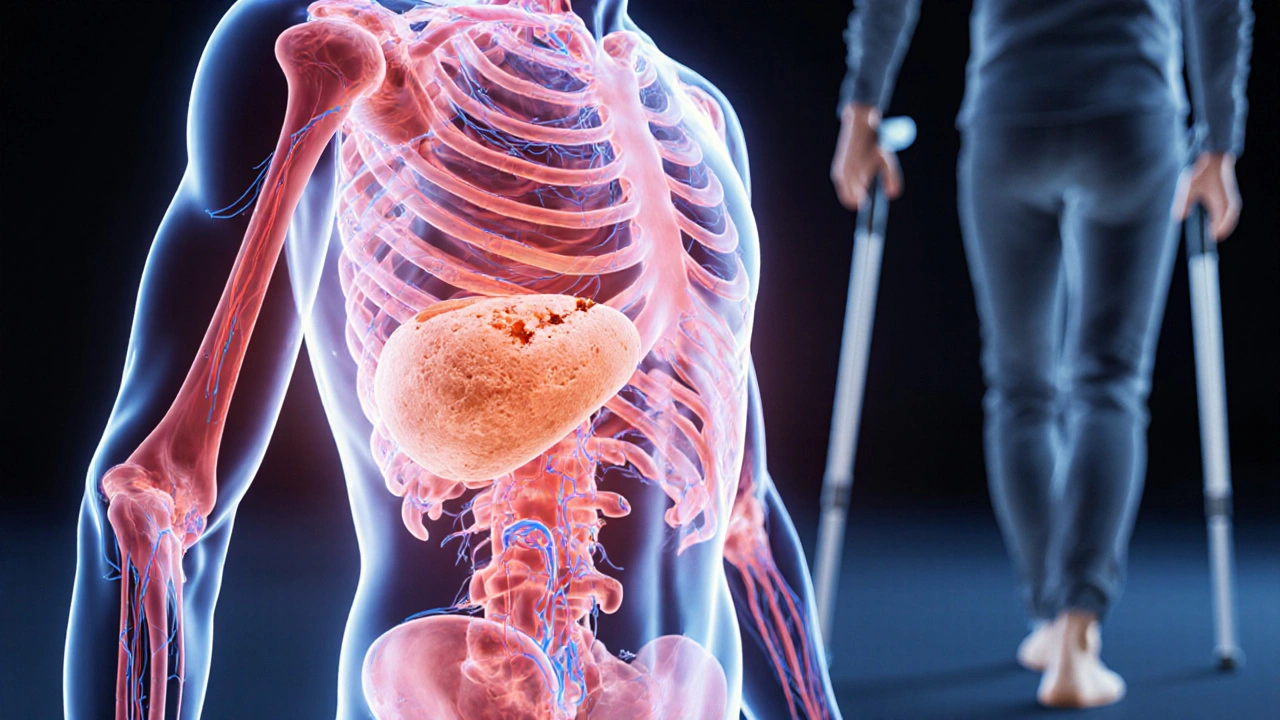 Transparentní ilustrace zlepšeného krevního oběhu a rozložených jizev po rehabilitační masáži.