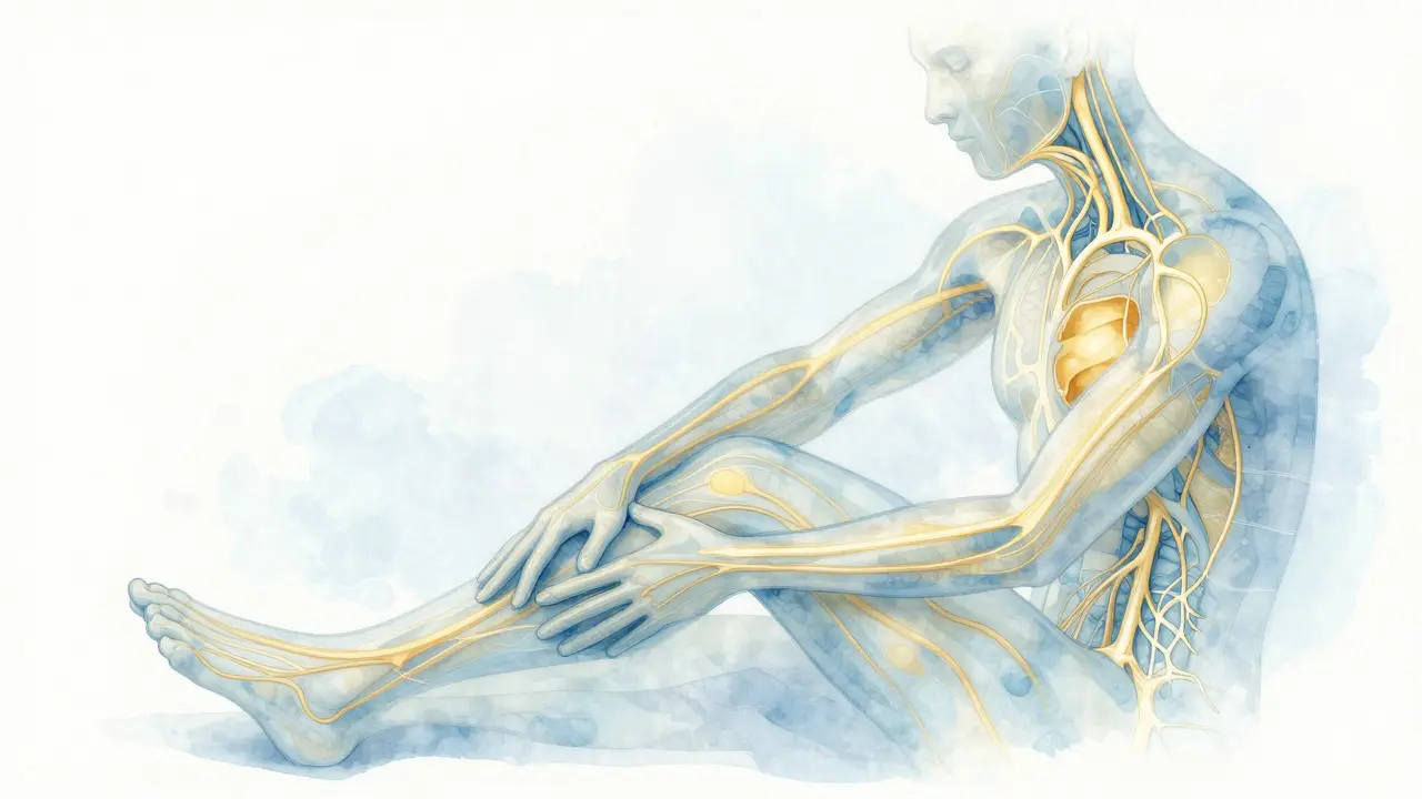 Abstraktní znázornění obnovy lymfatického toku v těle po zranění.