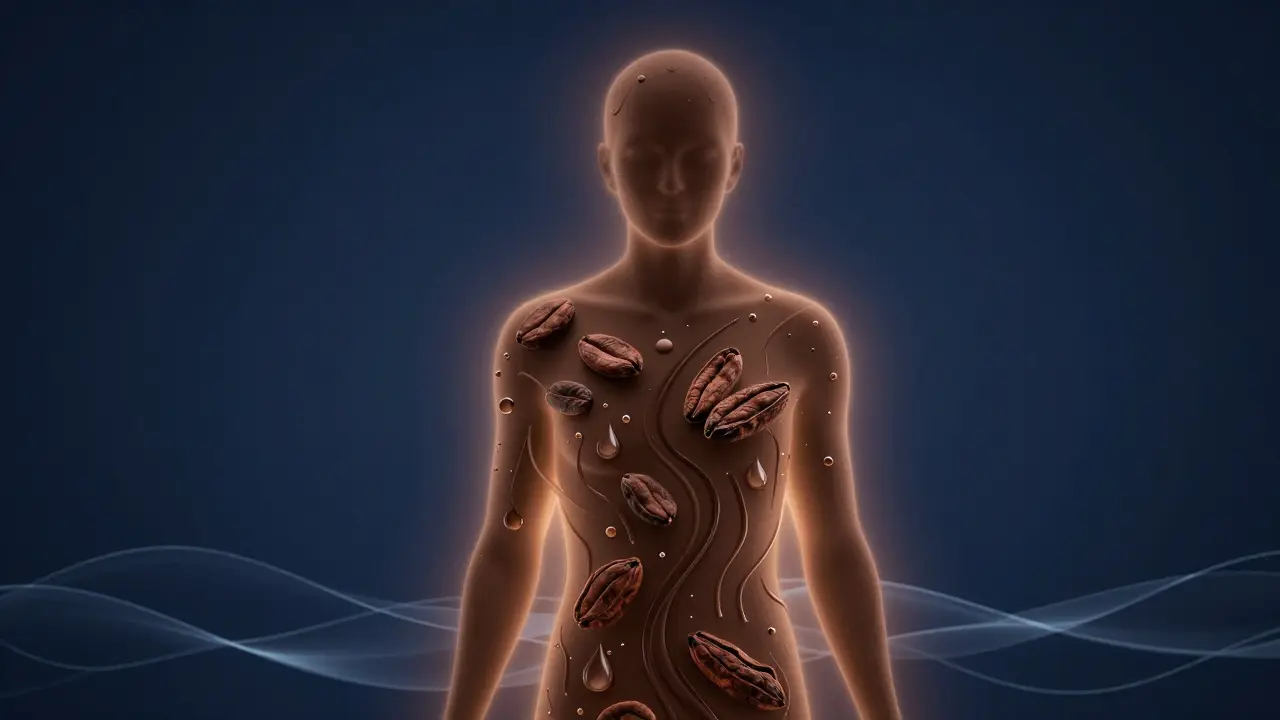 Člověk je obalen zářivou čokoládovou aura symbolizující klid a obnovu.