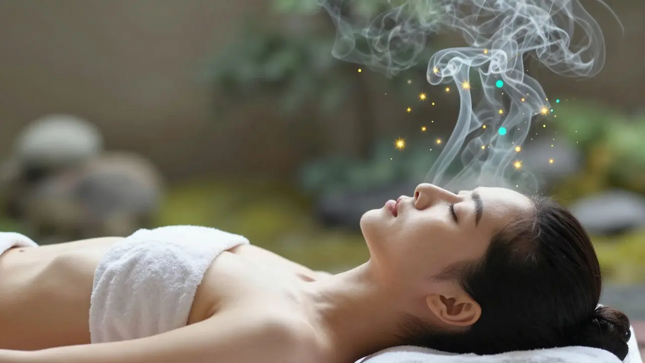 Klidná osoba v stavu hluboké relaxace a mentálního uvolnění po čínské masáži.