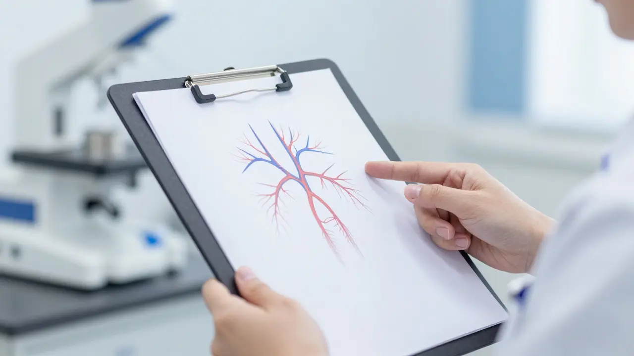 Lékař zkoumá diagnostické výsledky v klinickém prostředí