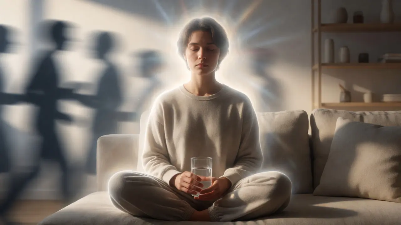 Člověk v meditaci s pocitem úlevy po masáži